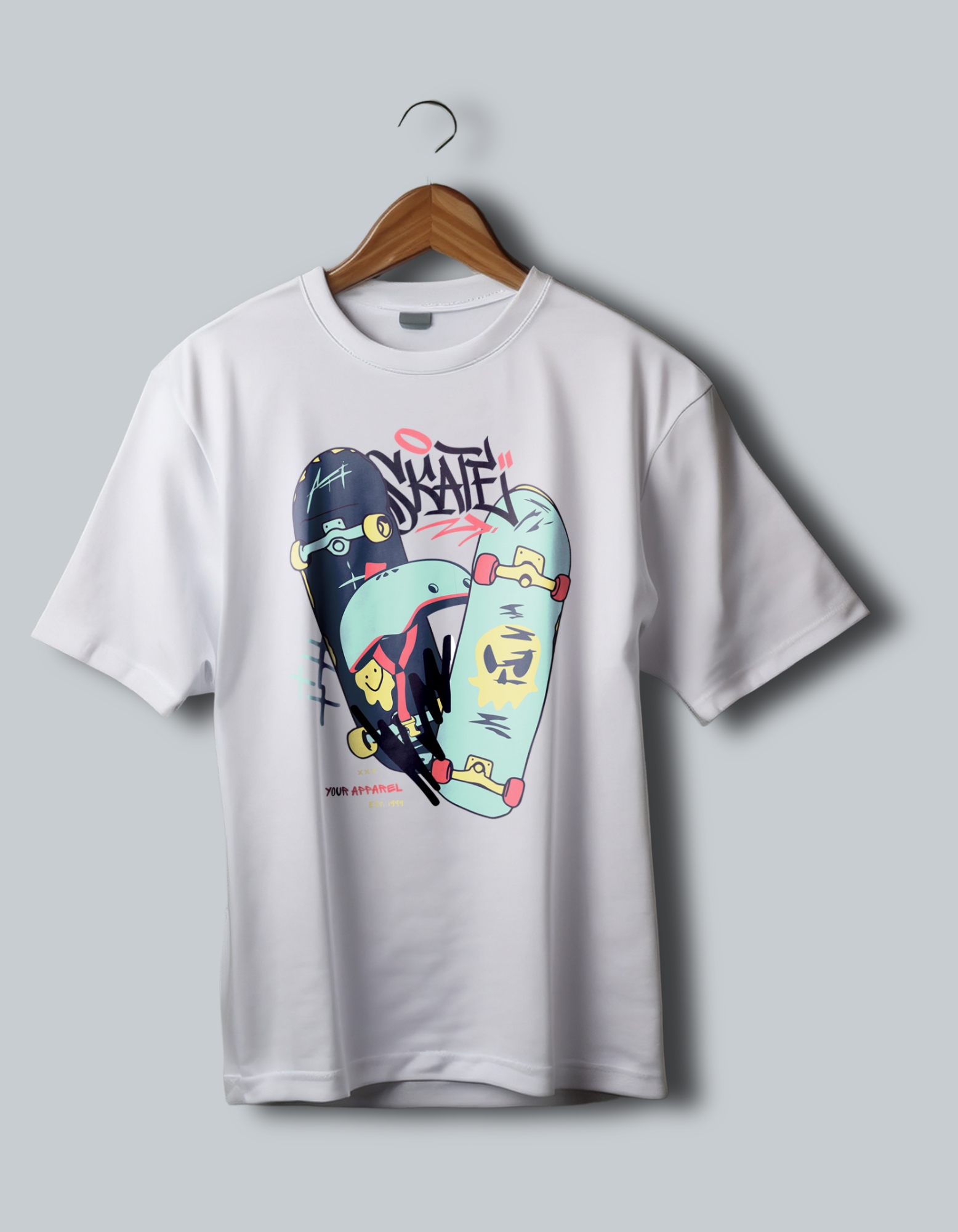 Skateboard Graphic Oversized T-Shirt – Streetwear Style (Black, White, Grey) - Image 5