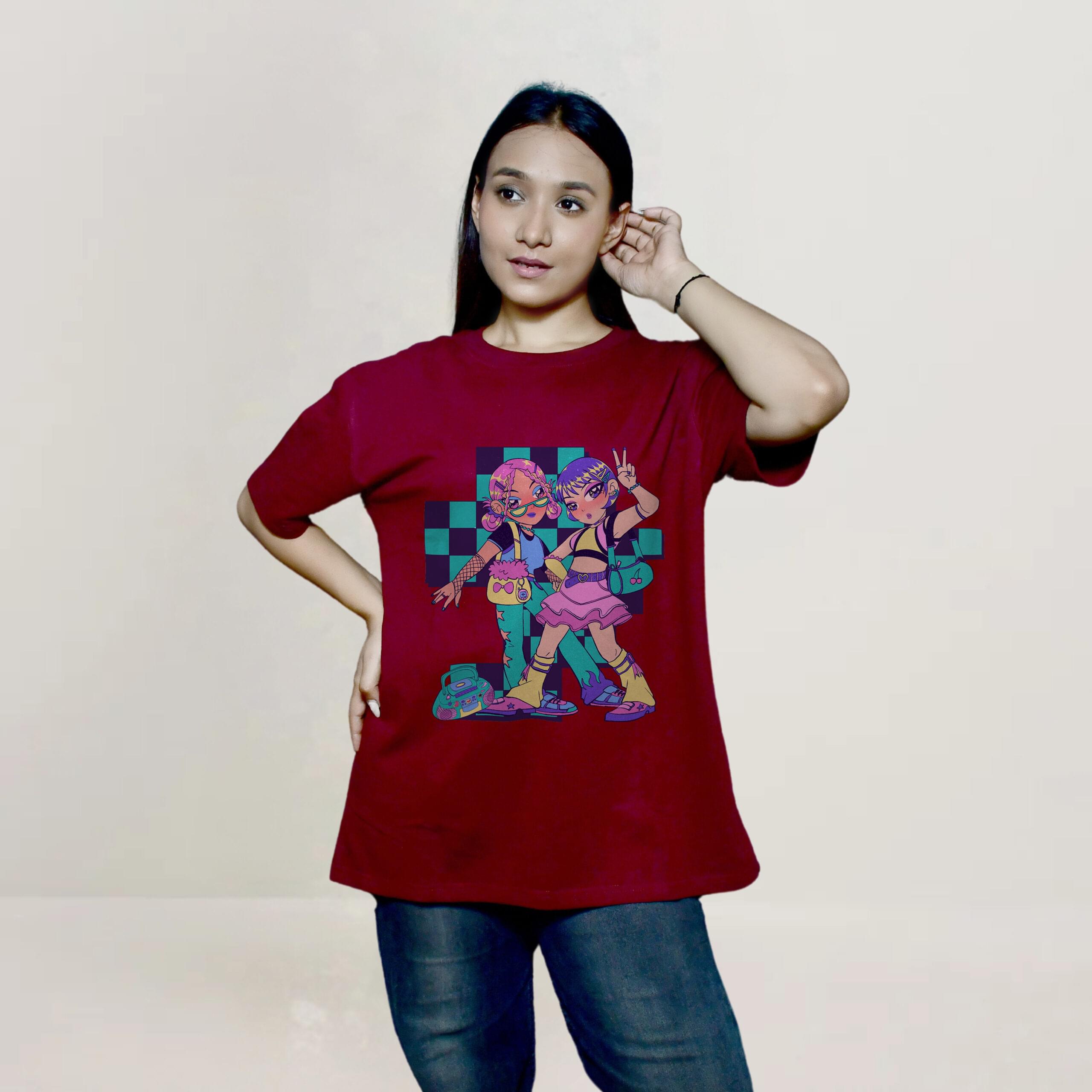 Women's Regular Fit Printed Tee with Round Neck" - Image 2